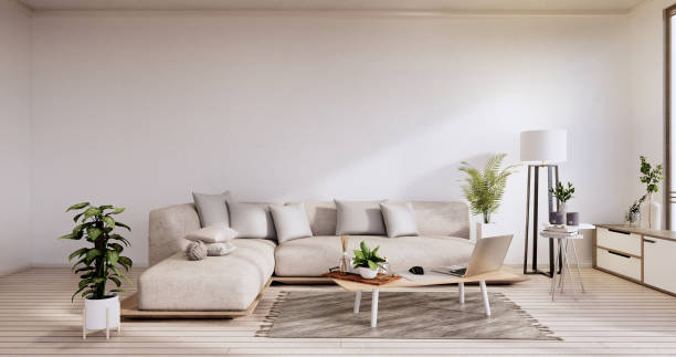 istock Minimalist interior ,Sofa furniture and plants, modern room design.3D rendering 1346608595