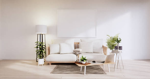 istock Minimalist interior ,Sofa furniture and plants, modern room design.3D rendering 1346608613