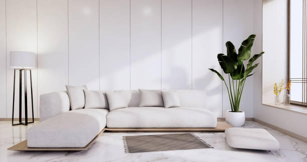 istock Interior,Living room modern minimalist has sofa on white wall and granite tiles floor.3D rendering 1346608817