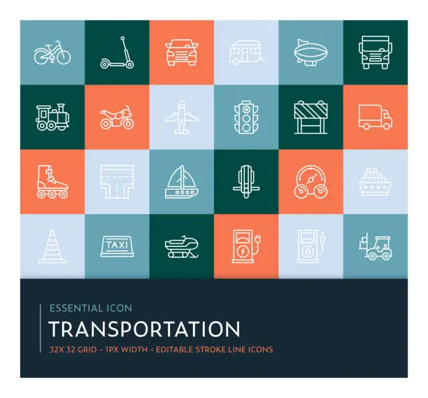 Vector illustration of Transportation Editable Stroke Line Icon Collection