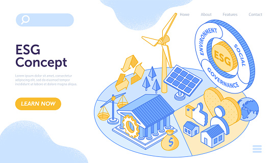 ESG concept of environmental, social and governance. Modern sustainable development. Concept of alternative energy. Website, web page, landing page template. Isometric cartoon vector illustration