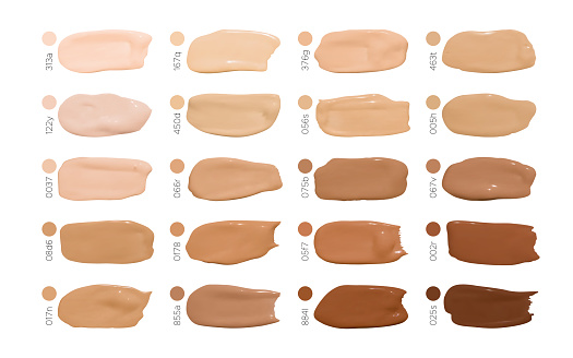 Color Cosmetic Foundation Smudges. Makeup Concealer Drops. Beige Female Swatch. Face Care Background. Foundation