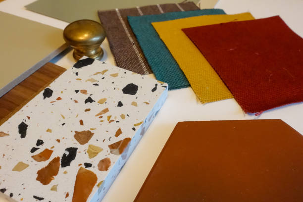 istock Mood board and sample board for materials of an autumn inspired interior design project 1346612666
