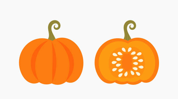 ikony dyni, pokrój dynię z nasionami w środku. - pumpkin patch stock illustrations