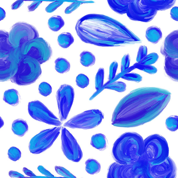 손으로 그린 블루 플로럴 매끄러운 패턴 배경. 발렌타인 데이, 생일, 새해, 크리스마스 카드, 결혼 초대장, 세일 전단지에 대한 꽃 벡터 디자인 요소. 포르투갈어 아줄레호 타일. 원활한 모로코 � - textile blue leaf paisley stock illustrations