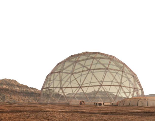 estructura de cúpula geodésica en marte - airlock fotografías e imágenes de stock