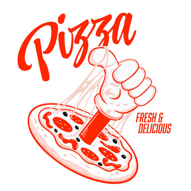 ilustraciones, imágenes clip art, dibujos animados e iconos de stock de pulgares hacia arriba para una deliciosa pizza de dibujos animados - cheesy grin illustrations