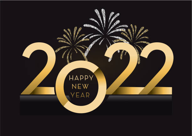 istock Happy New Year 2022 greeting card banner design in gold and glitter with text 1346621730