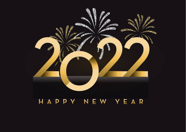 istock Happy New Year 2022 greeting card banner design in gold and glitter with text 1346621771