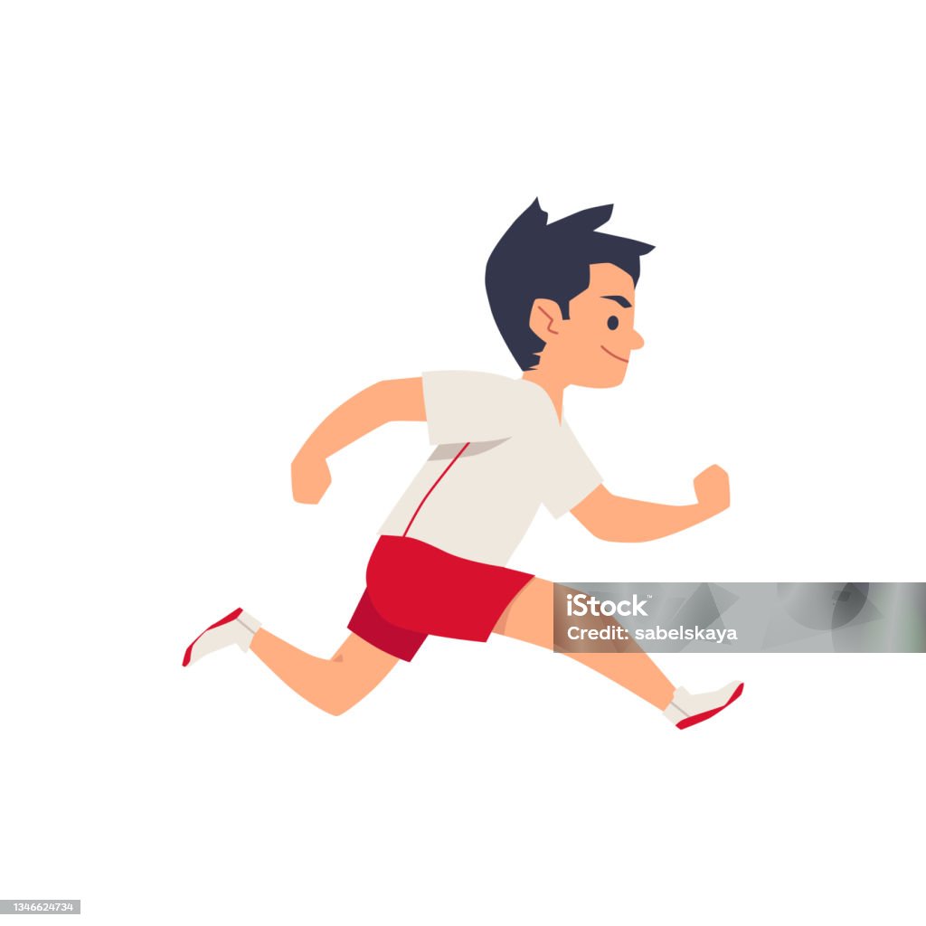Child Boy In Sportswear Running Fast Flat Cartoon Vector Illustration  Isolated Stock Illustration - Download Image Now - iStock