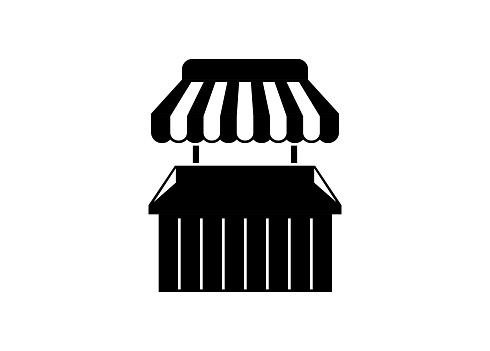 Simple illustration of a wooden stall in black and white.