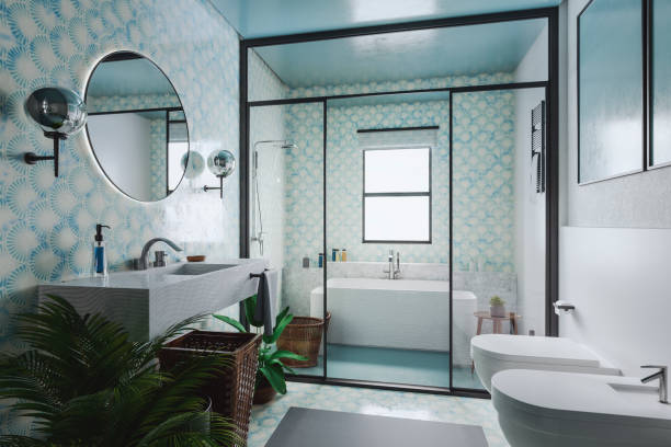 kamar mandi kosong - bathroom pola potret stok, foto, & gambar bebas royalti