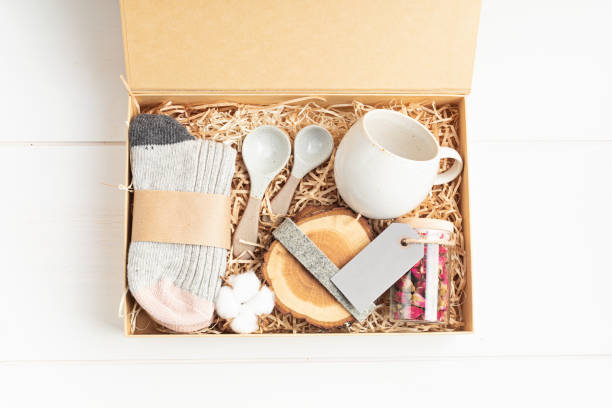 istock Preparing care package, seasonal gift box with plastic free, zero waste products. 1346636770