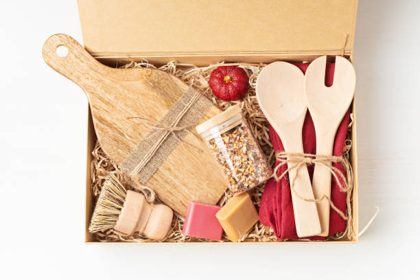 istock Preparing care package, seasonal gift box with plastic free, zero waste kitchen utensils. 1346636781