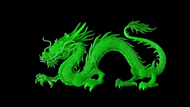 istock 3D rendering of Jade chinese glow dragon isolated on black background 1346639899