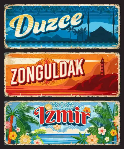 Vector illustration of Duzce, Zonguldak and Izmir il, Turkey provinces