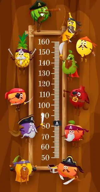 Vector illustration of Kids height chart with pirates and corsair fruits