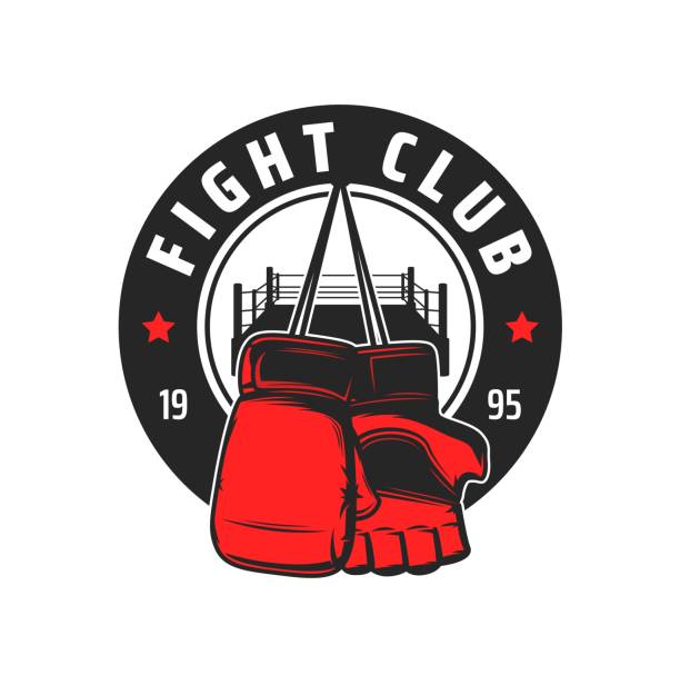 illustrazioni stock, clip art, cartoni animati e icone di tendenza di icona del fight club, guanti e anello dello sport da combattimento - undercutting