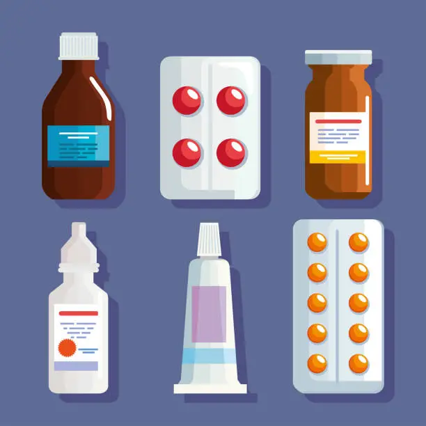 Vector illustration of six pharmacy medicine icons