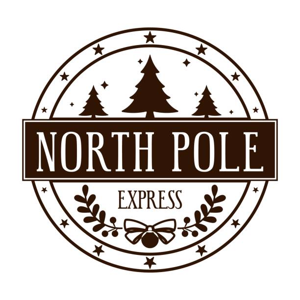 bildbanksillustrationer, clip art samt tecknat material och ikoner med north pole express. round stamp design for letters or handmade gifts. - nordpolen