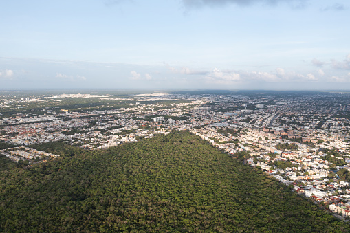 Aerial view of Urbano Kabah Park, a small nature reserve in Cancun, Mexico.