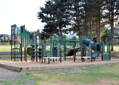 Closeup of park playground in the Pacific Northwest.