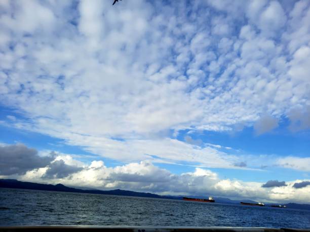 House and ships on the Columbia River in Astoria Oregon