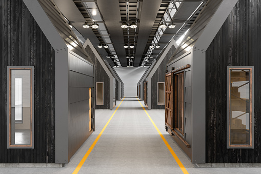 Interior Of Warehouse With Prefabricated Container Houses