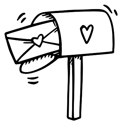 Vector illustration, love mailbox. Love letter, valentine's day. Hand drawing, doodle style