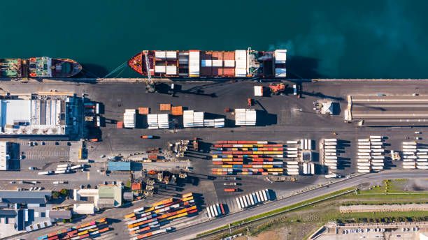 istock High angle shot of cargo being transported by ship in a harbour 1346669361