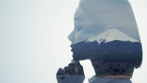Silhouette of woman and natural landscape. Double exposure. Silhouette of woman and natural landscape. Double exposure. natural landmark photos stock pictures, royalty-free photos & images