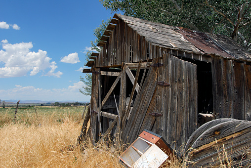 A rustic old falling apart shed in the southwest.