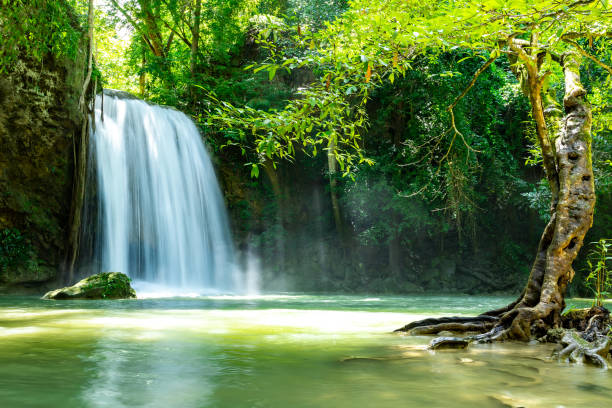 istock Erawan Waterfall in the rain forest of Thailand 1346673443