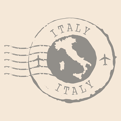 Italy Stamp Postal. Map Silhouette rubber Seal.  Design Retro Travel. Seal of Map Italian Republic grunge  for your design.  EPS10.