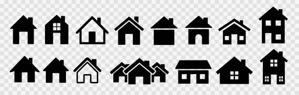 home flache symbol-set vektor-illustration - house stock-grafiken, -clipart, -cartoons und -symbole