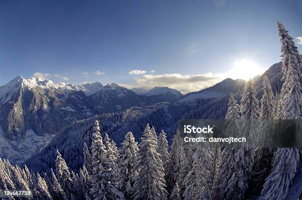 Amanecer En Las Montañas Foto de stock y más banco de imágenes de Aire libre - Aire libre, Azul, Bosque