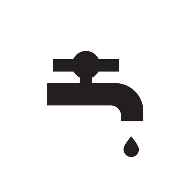 ikona kranu z wodą. symbol kranu, znak hydrauliczny, sylwetka kroplówki - leaking faucet water scarcity stock illustrations