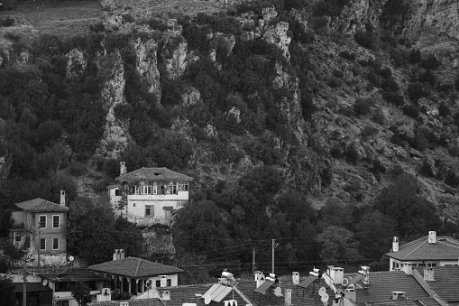 Old Muğla historical houses at the foot of the mountain - Turkey