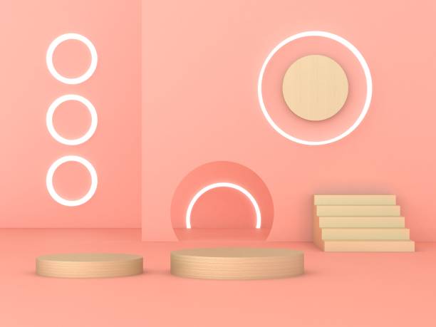 istock 3D Render of Abstract Yellow Composition with Podium 1346680129