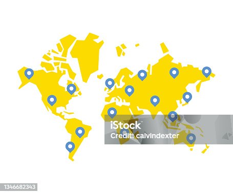 istock World map geometric shapes location pins 1346682343