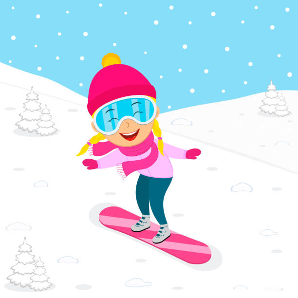 illustrations, cliparts, dessins animés et icônes de activité hivernale pour enfants, snowboard pour filles - winter olympic games