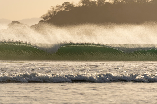 Big waves at sunset in Venao beach, Panama, Central America