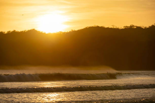 Big waves at sunset in Venao beach, Panama, Central America