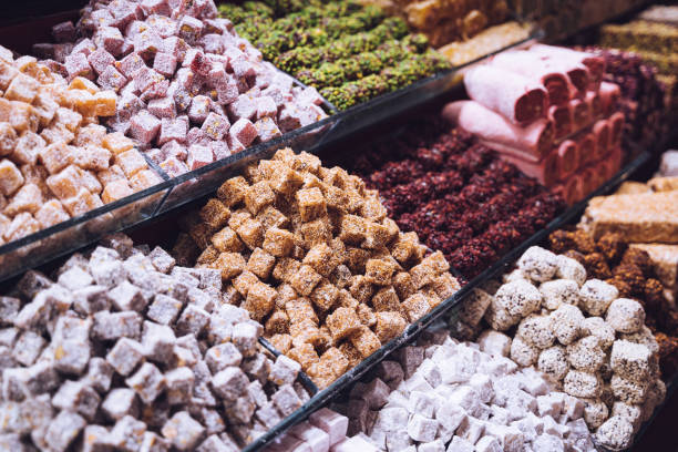 istock rows of Turkish delight sweets lined up in window 1346692650