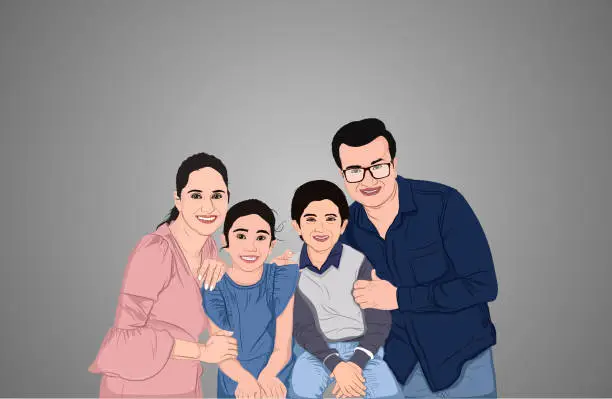 Vector illustration of Portrait Indian family over white background