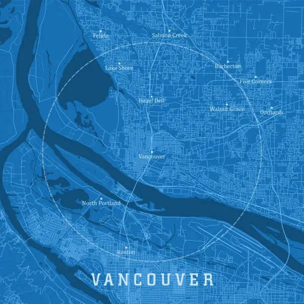 Vector illustration of Vancouver WA City Vector Road Map Blue Text