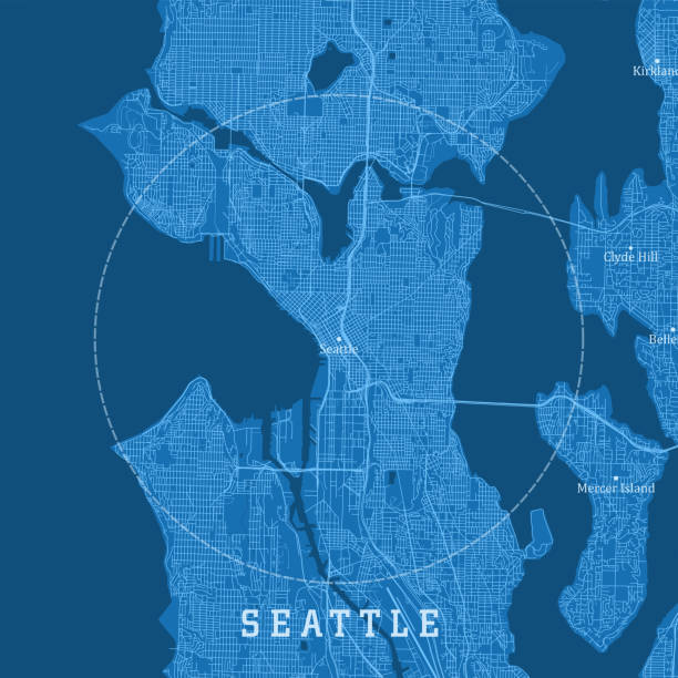 illustrazioni stock, clip art, cartoni animati e icone di tendenza di seattle wa city vector road map testo blu - bellevue washington state