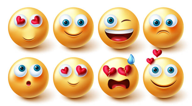 istock Emojis character vector set. Emoji 3d in happy and inlove facial reactions and expression isolated in white background for yellow emoticon graphic elements design. 1346695712