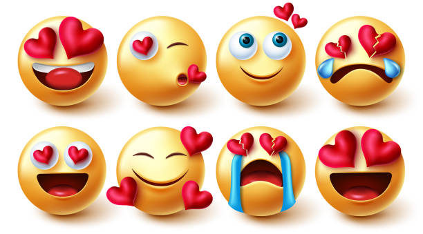 istock Emoji valentines in love vector set. Emoticons characters in yellow faces with hearts element in lovely and happy emotions and reaction for emojis character love collection design. 1346696412