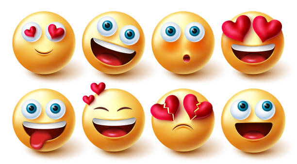 ilustraciones, imágenes clip art, dibujos animados e iconos de stock de emojis en el conjunto de vectores de amor. personajes emoji de amor en 3d con elementos de corazones en la expresión de la cara sonriente y sonrojada para la linda colección de diseño gráfico de emoticonos de san valentín. - piel enrojecida